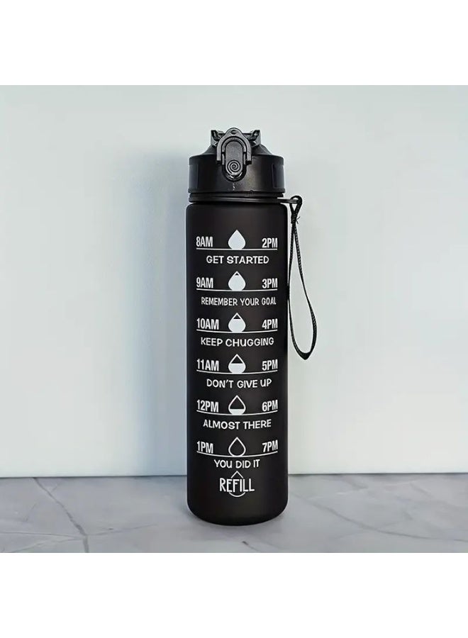 general 1L Water Bottle with Straw, Motivational Sports Water Bottle with Time Marker, BPA Free Tritan Drink Bottle for Girls Boys Fitness Outdoor Cycling (Black) - Image 5